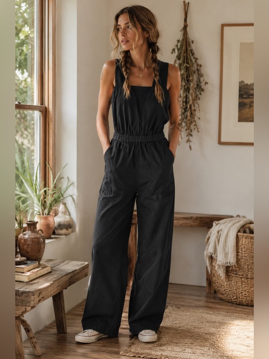 Everlane Pants - Everlane Fatigue Apron Jumpsuit XS 00 Washed Black Organic Cotton Linen Utility